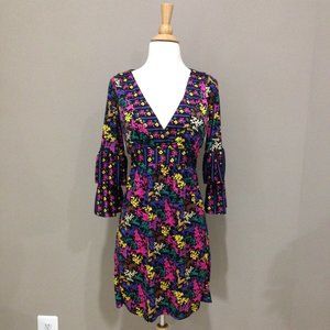 Vintage Betsey Johnson print short dress with bell sleeves Like New